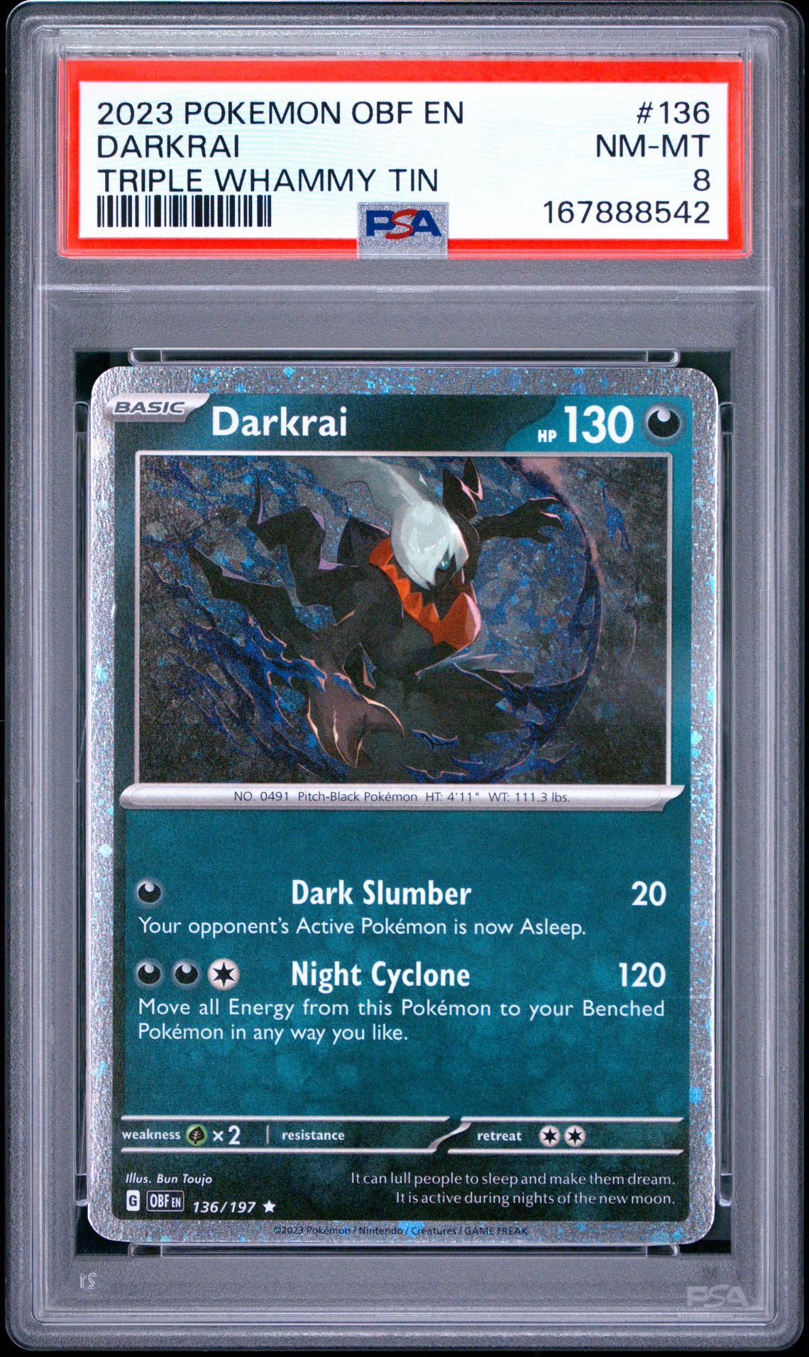 2023 Pokemon Obf En-Obsidian Flames Darkrai #136 (Triple Whammy Tin) Nm-Mt 8 front