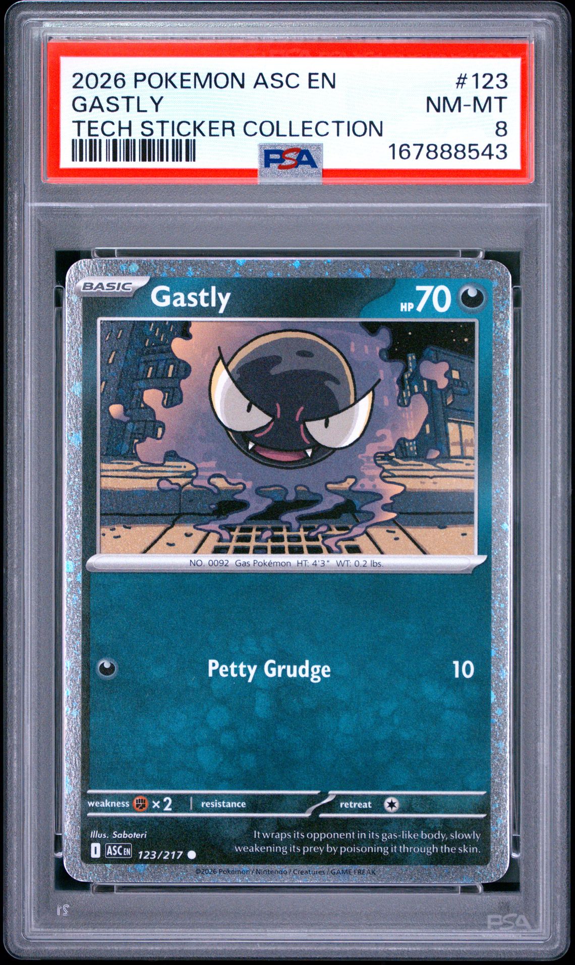 2026 Pokemon Asc En-Ascended Heroes Gastly #123 (Tech Sticker Collection) Nm-Mt 8 front