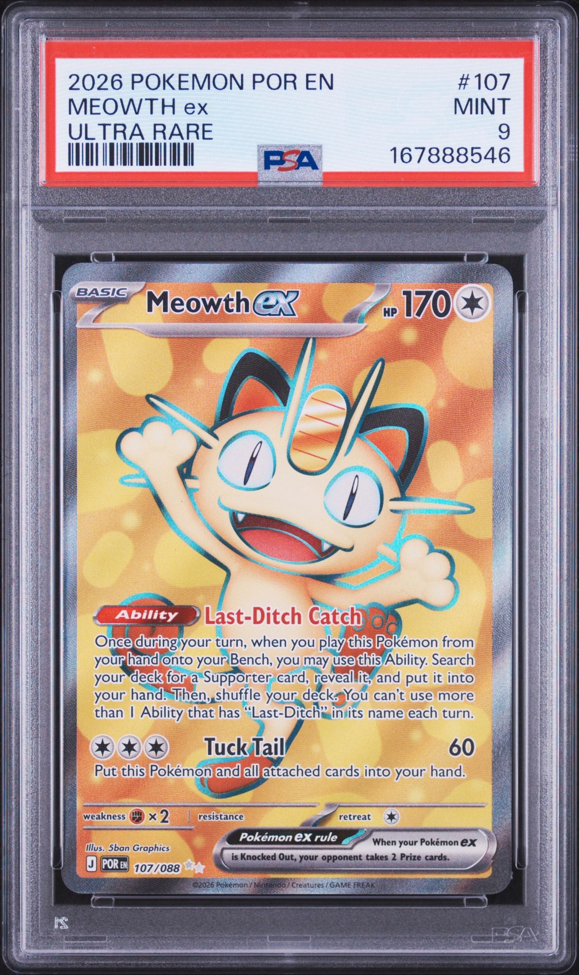 2026 Pokemon Por En-Perfect Order Meowth Ex #107 (Ultra Rare) Mint 9 front