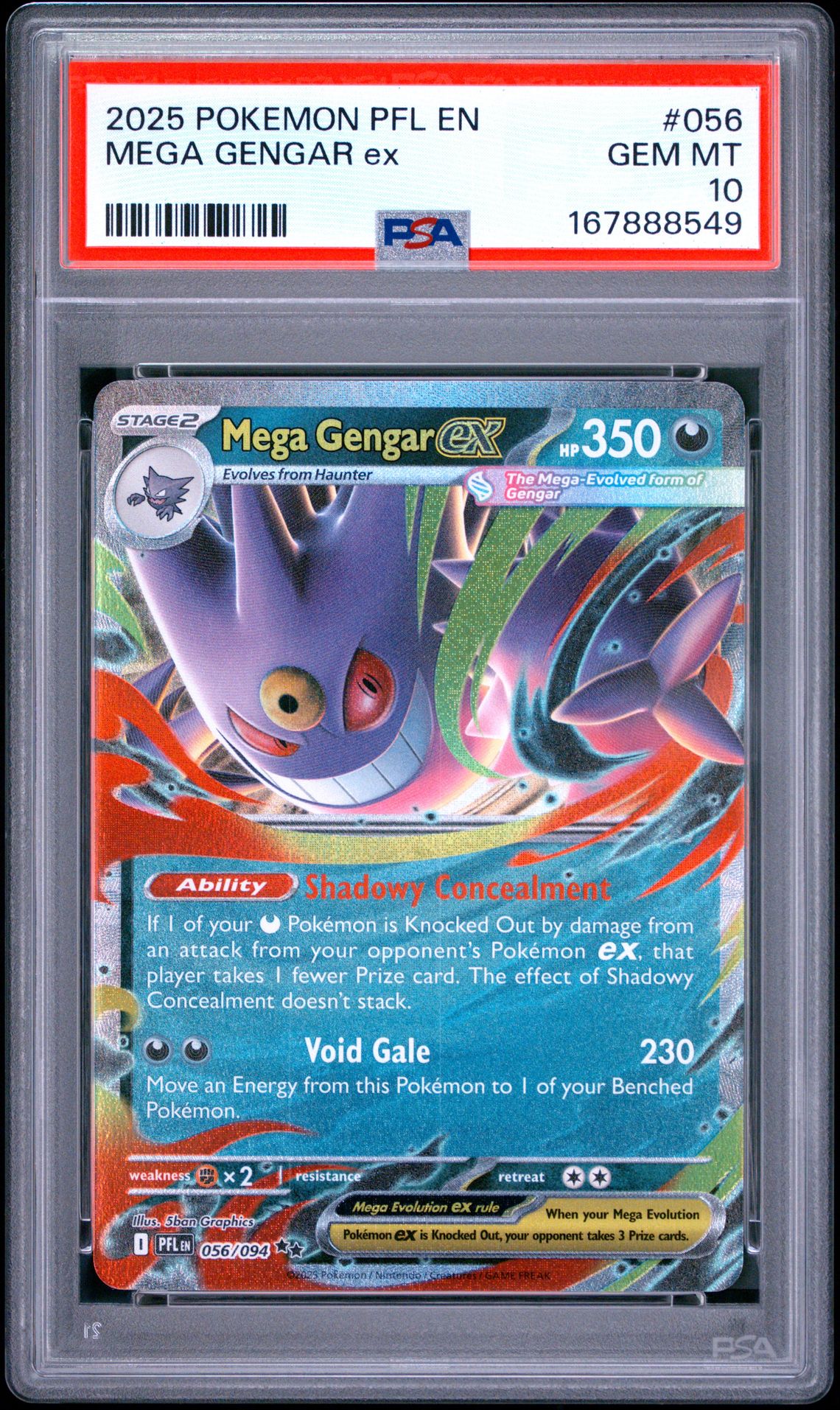 2025 Pokemon Pfl En-Phantasmal Flames Mega Gengar Ex #056 Gem Mt 10 front