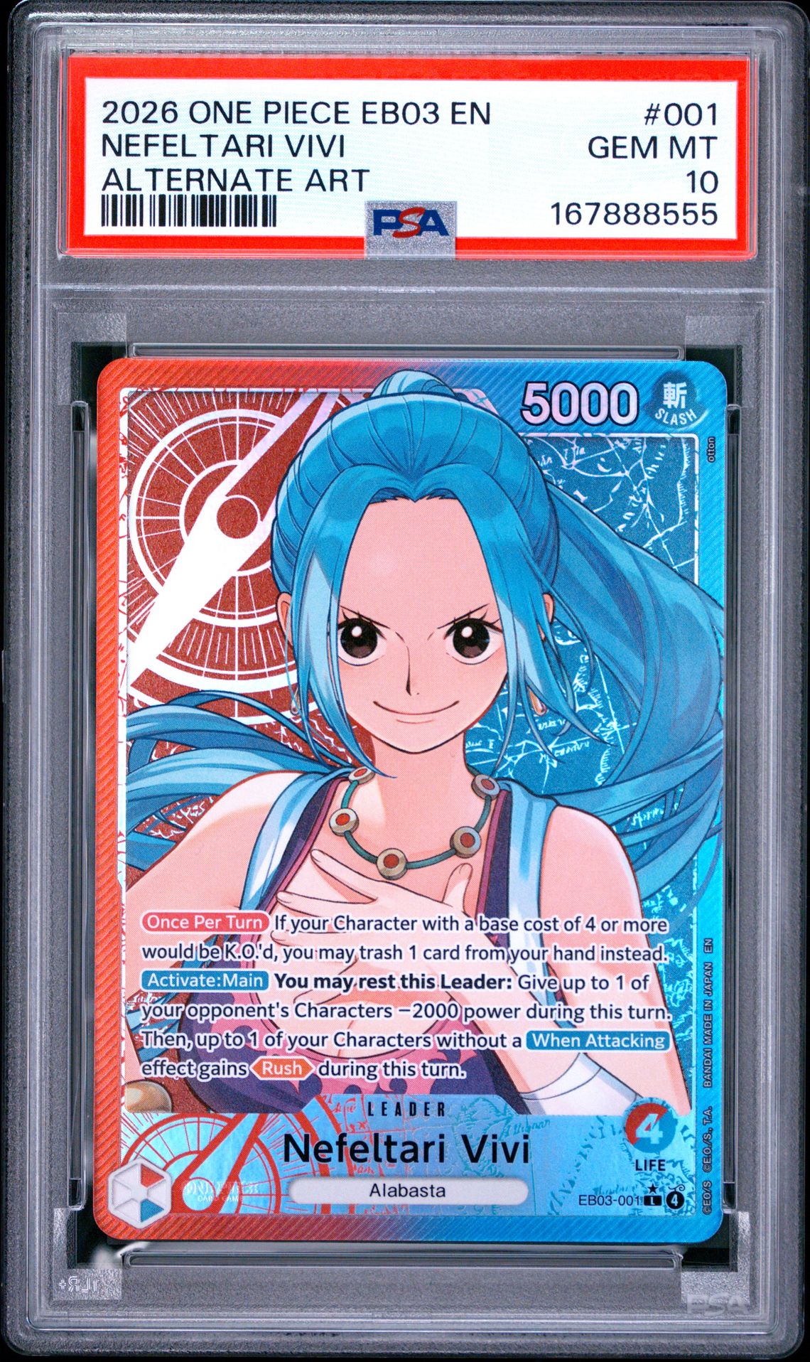 2026 One Piece Eb03-Extra Booster -One Piece Heroines Edition- Nefeltari Vivi #001 (Alternate Art) Gem Mt 10 front