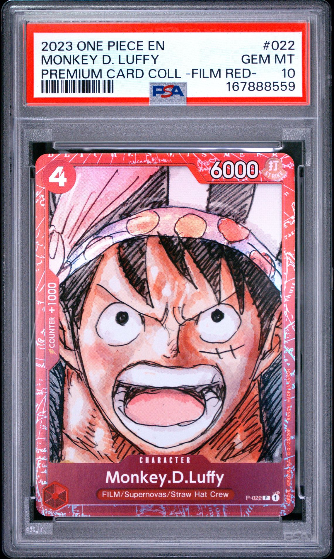 2023 One Piece Premium Card Collection -One Piece Film Red- Monkey D. Luffy #022 Gem Mt 10 front