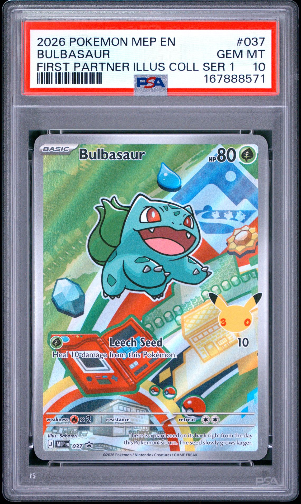 2026 Pokemon Mep En-Me Black Star Promo Bulbasaur #037 (First Partner Illus Coll Ser 1) Gem Mt 10 front