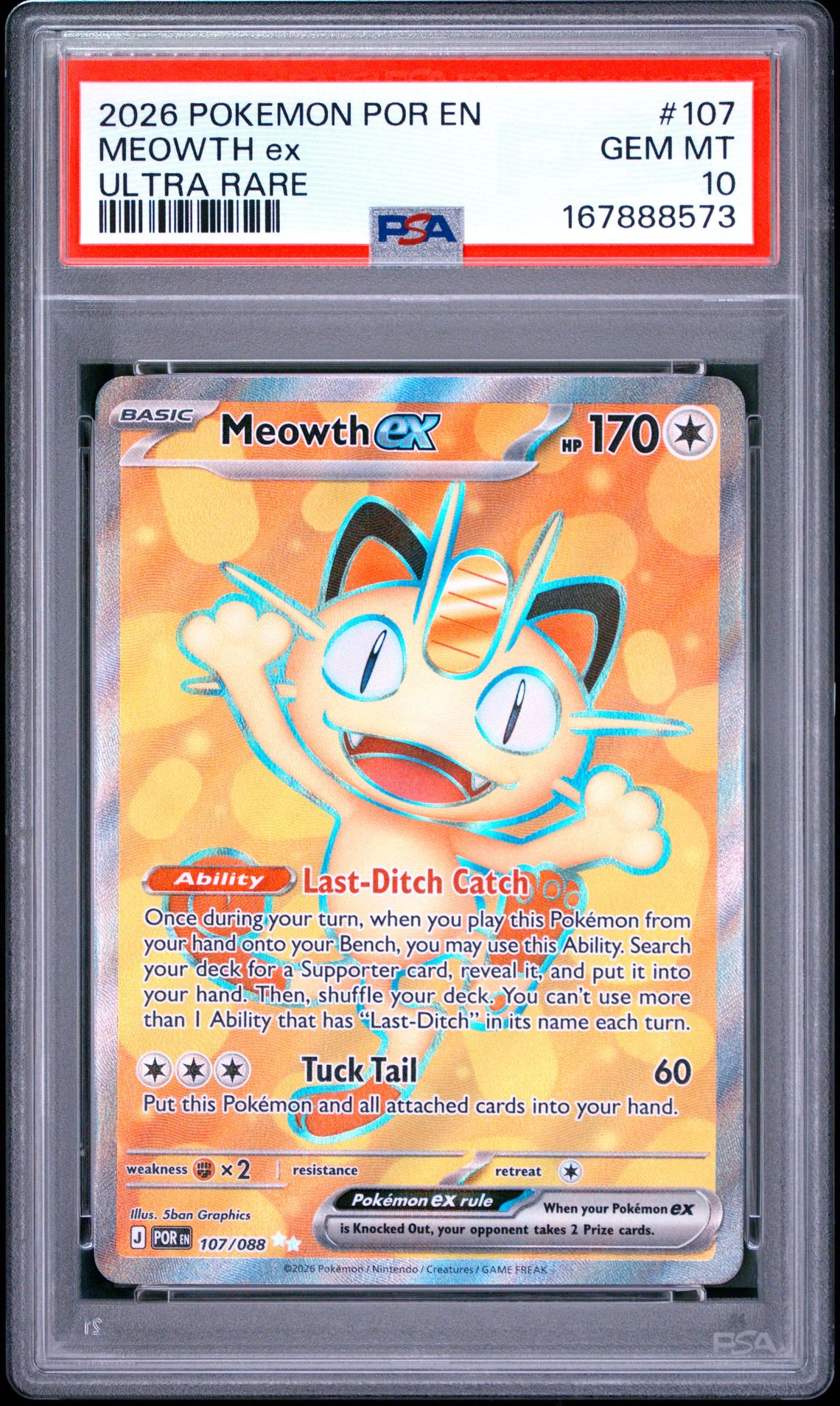 2026 Pokemon Por En-Perfect Order Meowth Ex #107 (Ultra Rare) Gem Mt 10 front