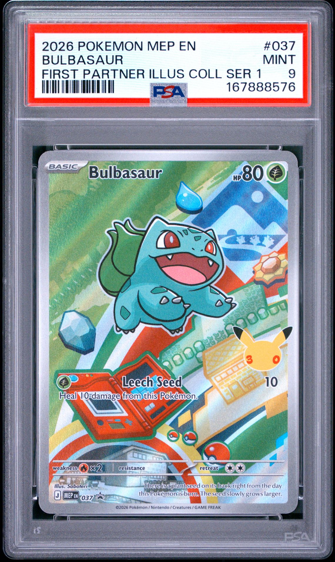 2026 Pokemon Mep En-Me Black Star Promo Bulbasaur #037 (First Partner Illus Coll Ser 1) Mint 9 front