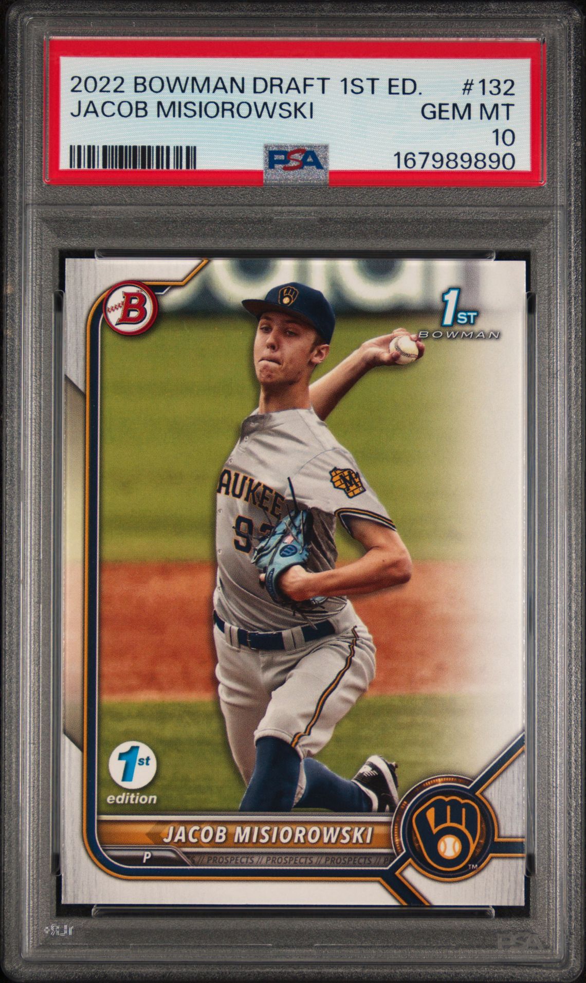 2022 Bowman Draft 1St Edition Jacob Misiorowski #132 Gem Mt 10 front view - PSA graded GEM MT 10