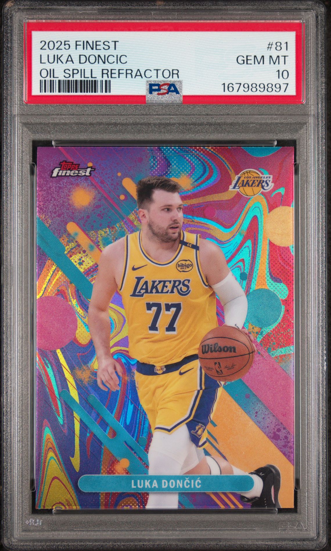 2025 Topps Finest Luka Doncic #81 (Oil Spill Refractor) Gem Mt 10 front