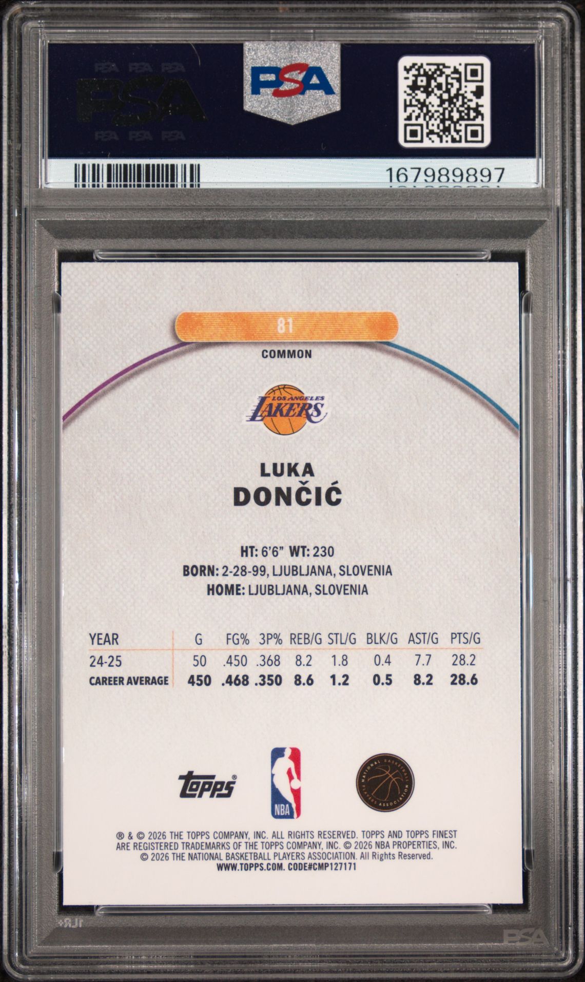 2025 Topps Finest Luka Doncic #81 (Oil Spill Refractor) Gem Mt 10 back