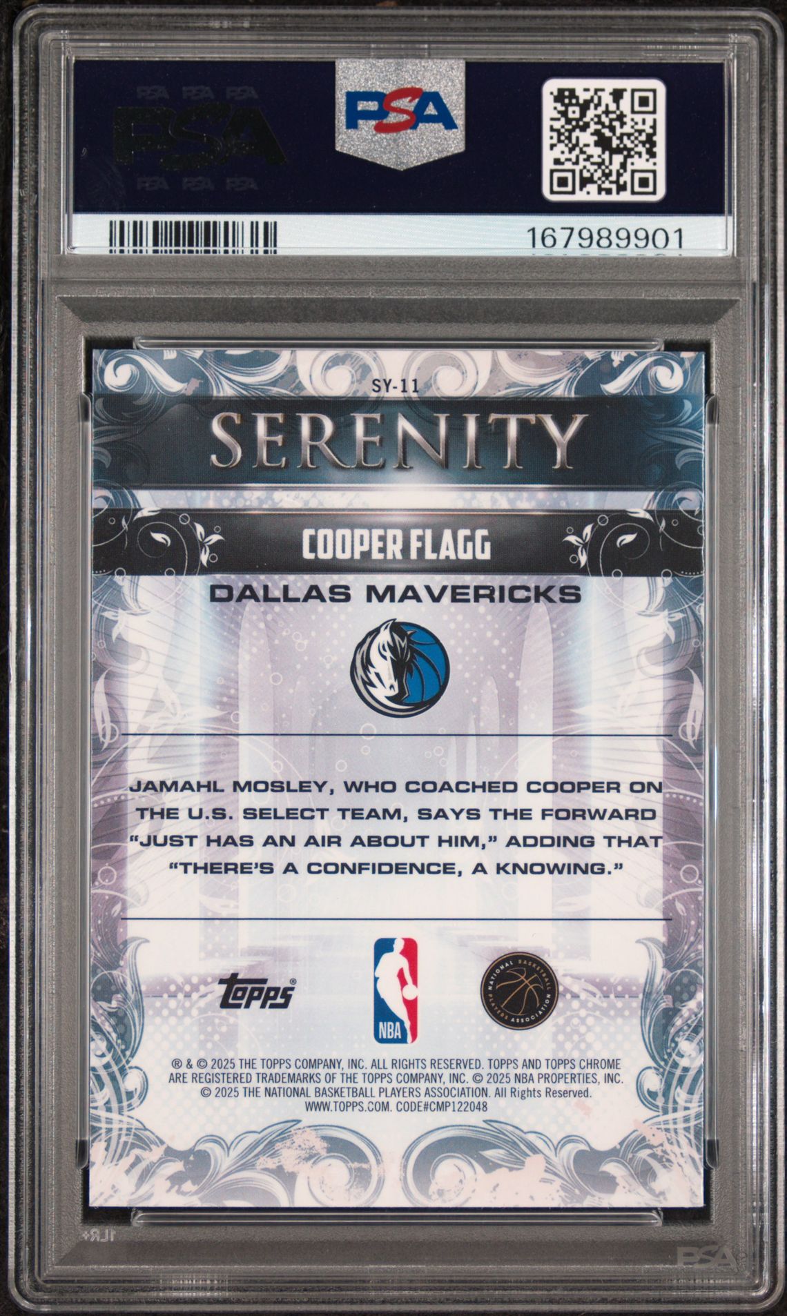 2025 Topps Chrome Serenity Cooper Flagg #Sy-11 Gem Mt 10 back view - PSA certificate #167989901