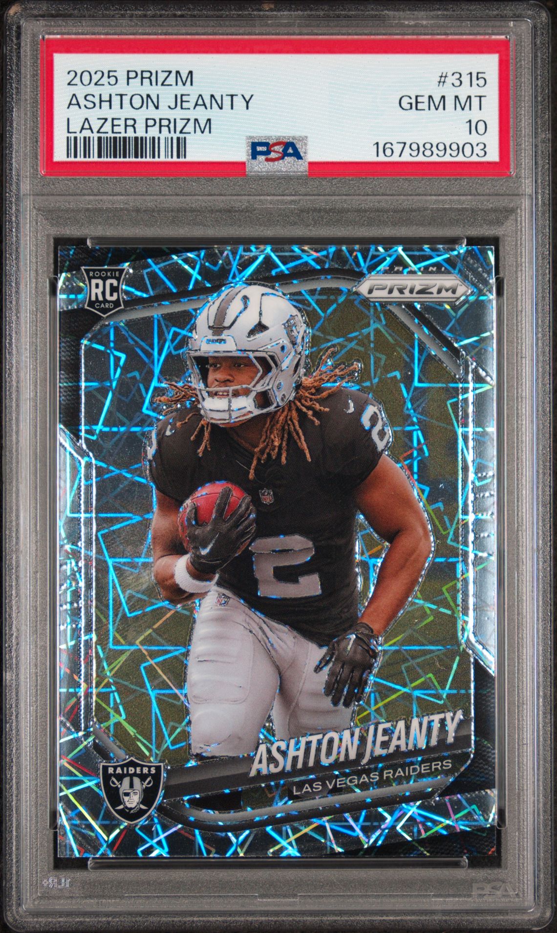 2025 PANINI PRIZM ASHTON JEANTY LAZER PRIZM 315 GEM MT 10 front