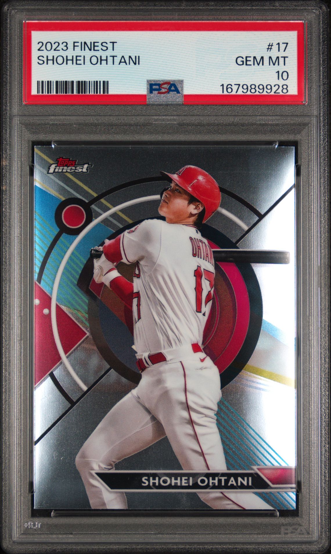 2023 Topps Finest Shohei Ohtani #17 Gem Mt 10 front view - PSA graded GEM MT 10