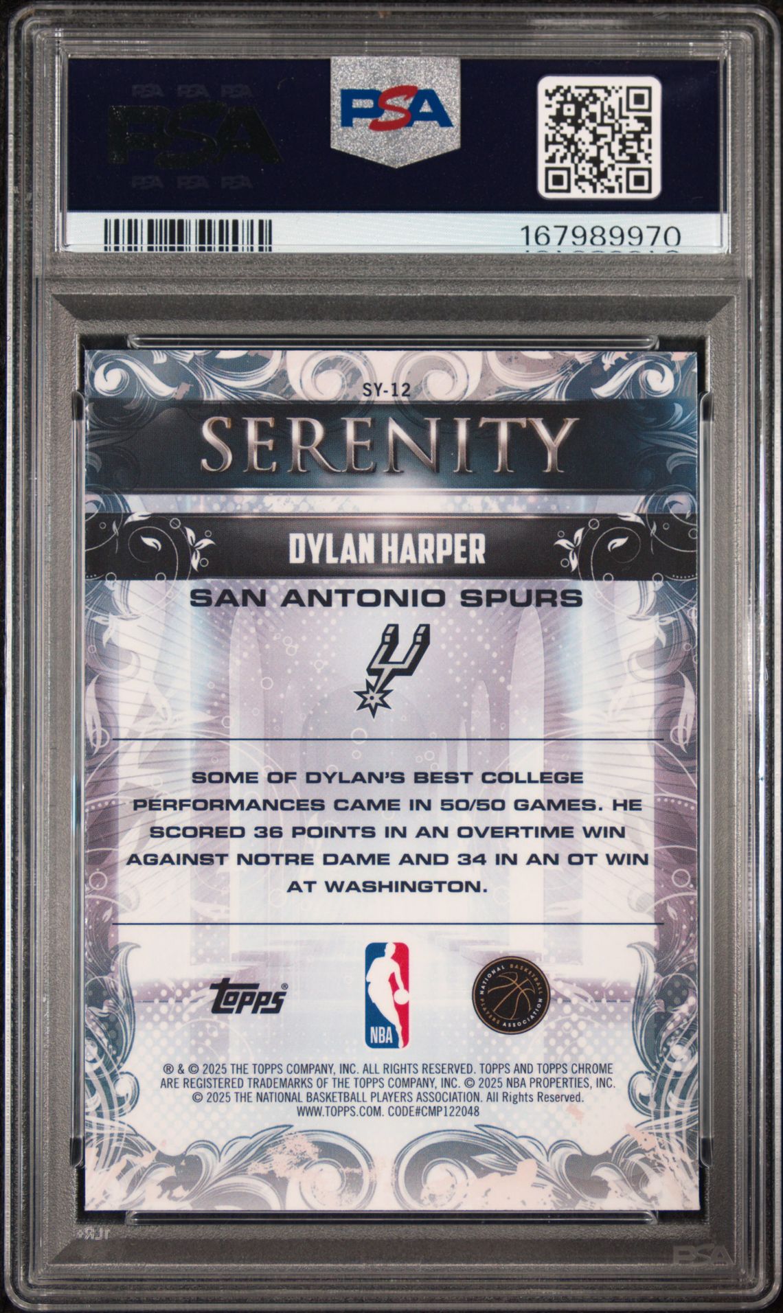 2025 Topps Chrome Serenity Dylan Harper #Sy-12 Gem Mt 10 back view - PSA certificate #167989970