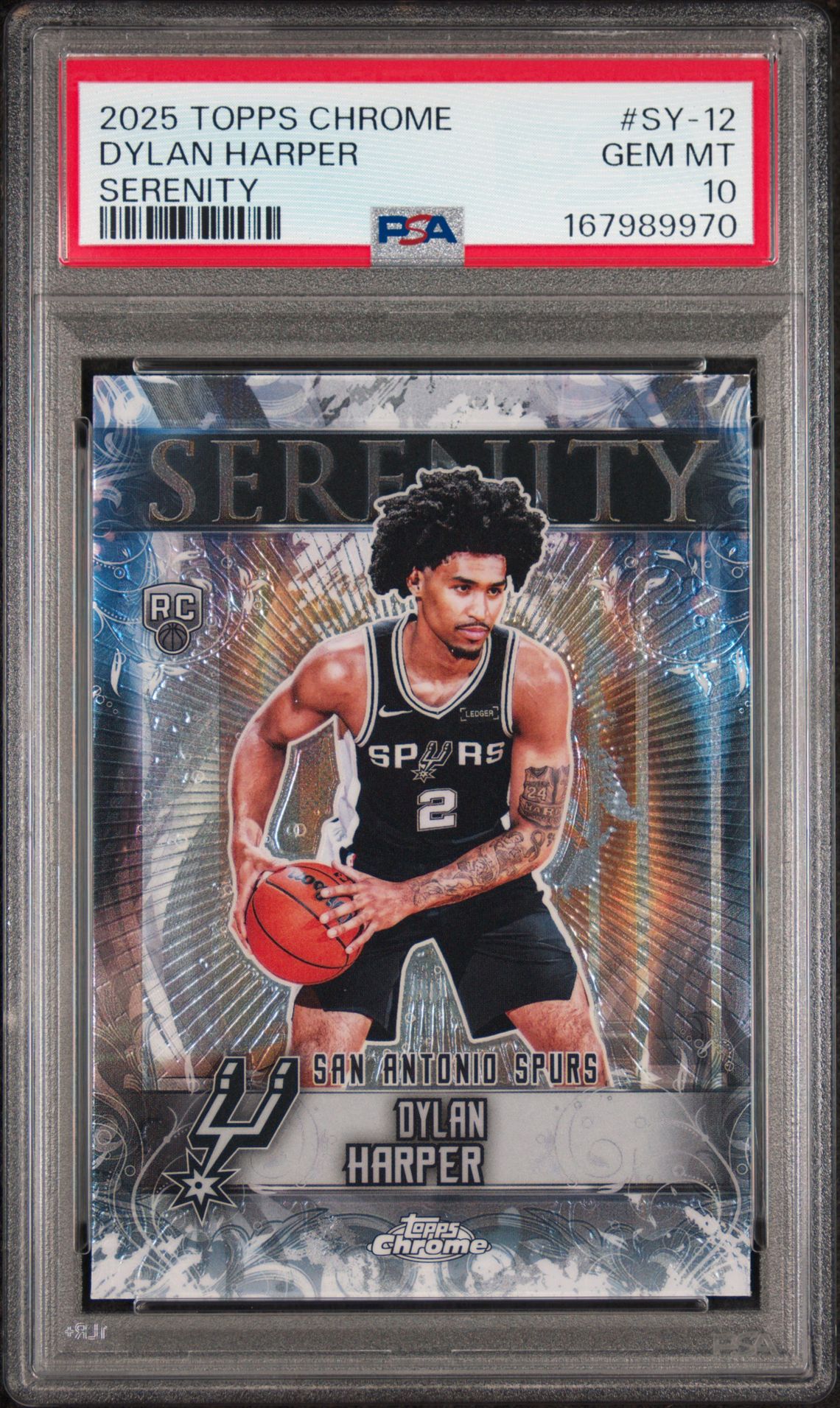 2025 Topps Chrome Serenity Dylan Harper #Sy-12 Gem Mt 10 front view - PSA graded GEM MT 10