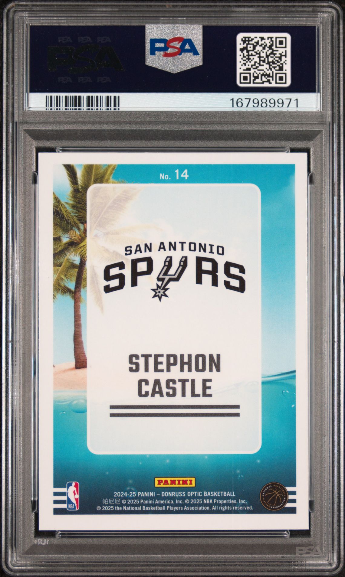 2024 Panini Donruss Optic Splash! Stephon Castle #14 Gem Mt 10 back view - PSA certificate #167989971