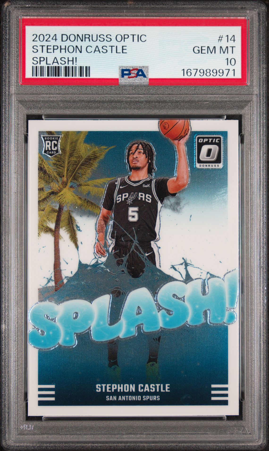 2024 Panini Donruss Optic Splash! Stephon Castle #14 Gem Mt 10 front view - PSA graded GEM MT 10