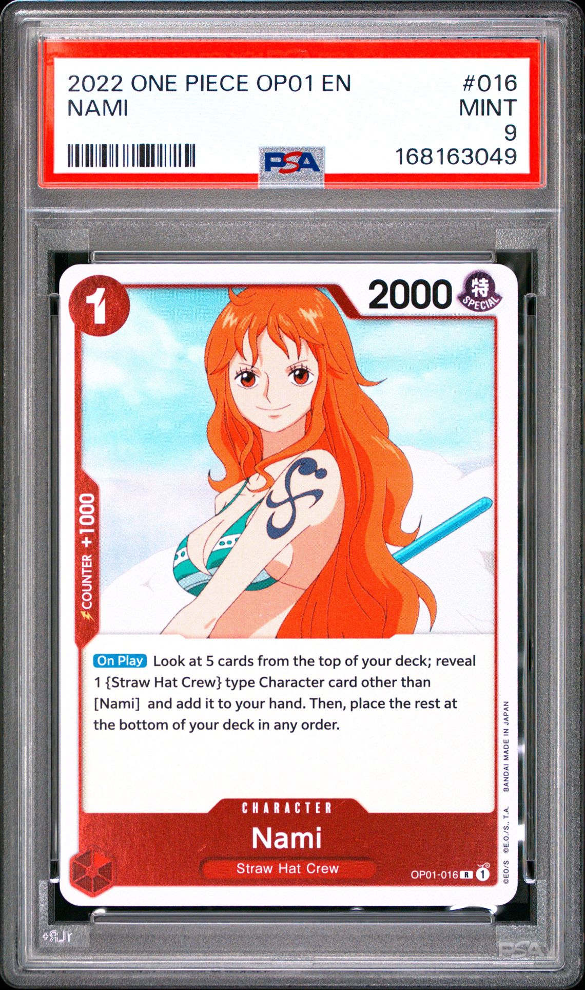 2022 One Piece Op01-Romance Dawn Nami #016 Mint 9 front