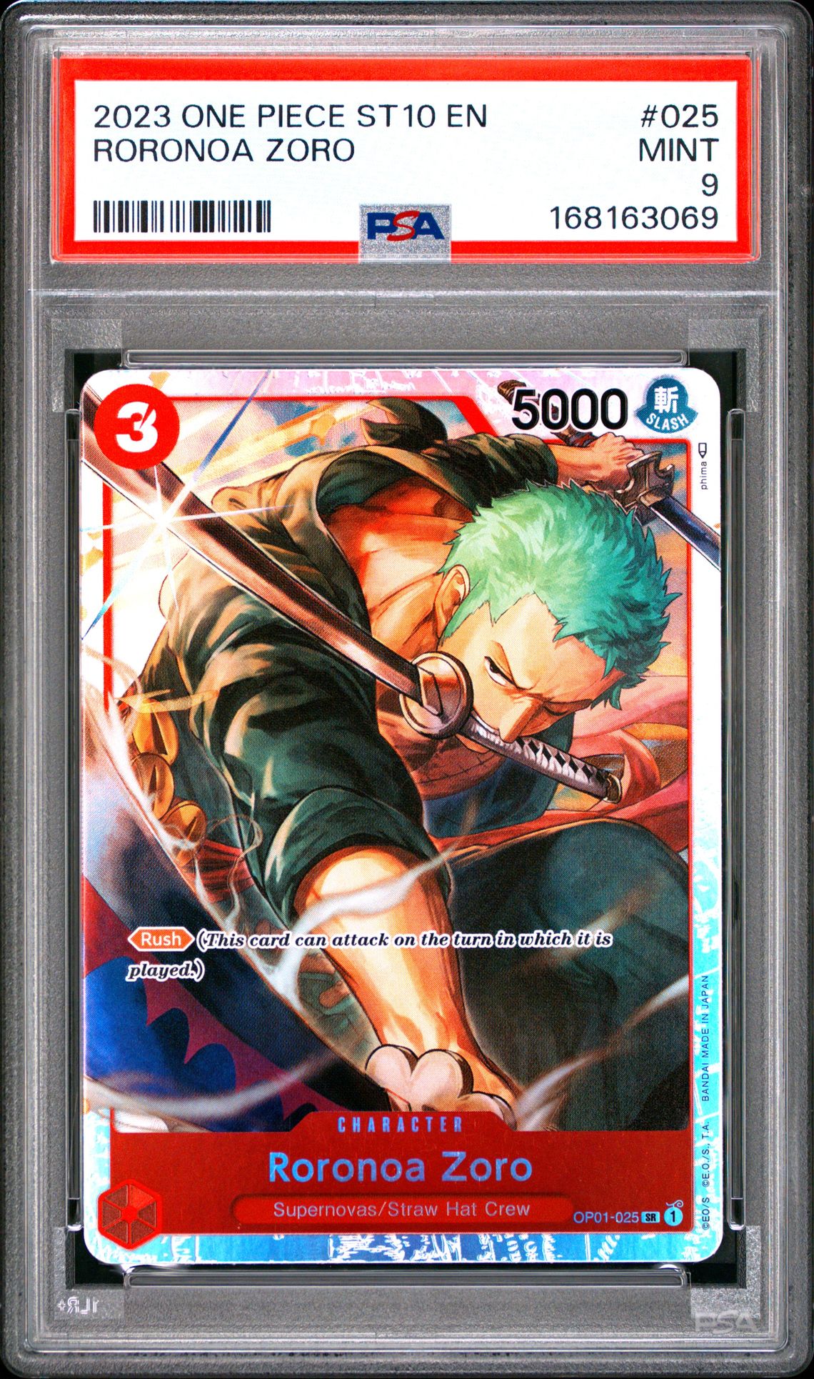 2023 One Piece Ultra Deck St10-The Three Captains Roronoa Zoro #025 Mint 9 front