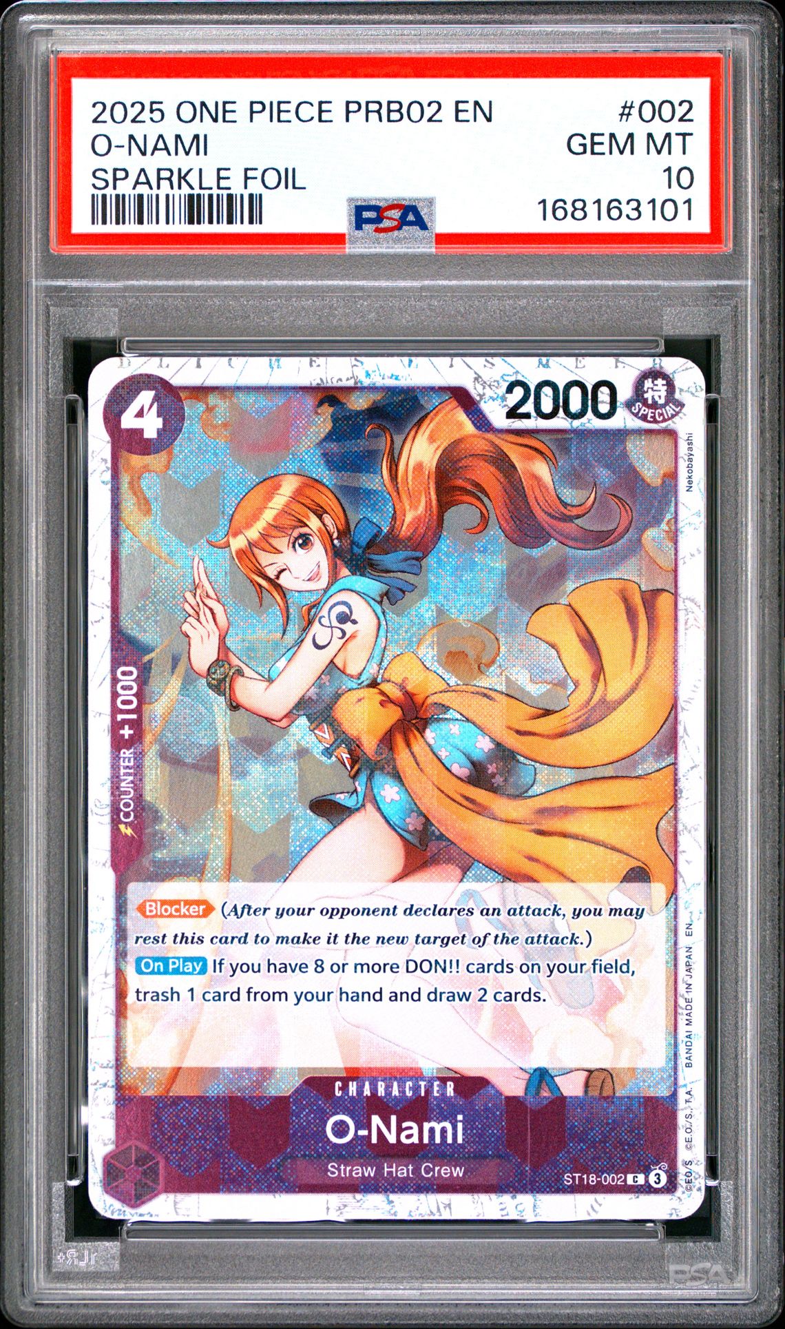 2025 One Piece Prb02-Premium Booster -One Piece Card The Best- Vol.2 O-Nami #002 (Sparkle Foil) Gem Mt 10 front
