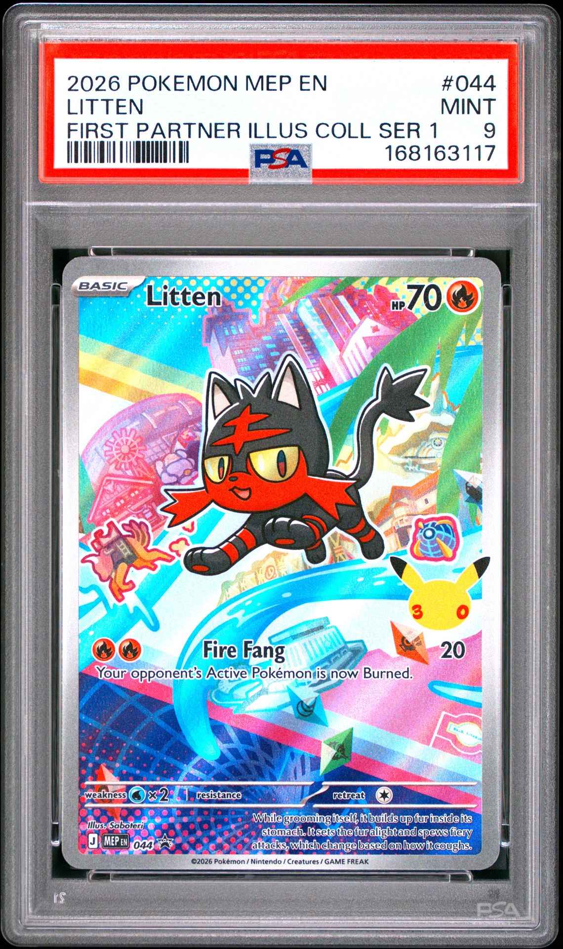 2026 Pokemon Mep En-Me Black Star Promo Litten #044 (First Partner Illus Coll Ser 1) Mint 9 front