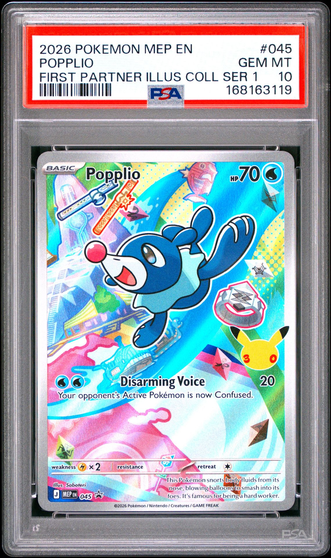 2026 Pokemon Mep En-Me Black Star Promo Popplio #045 (First Partner Illus Coll Ser 1) Gem Mt 10 front