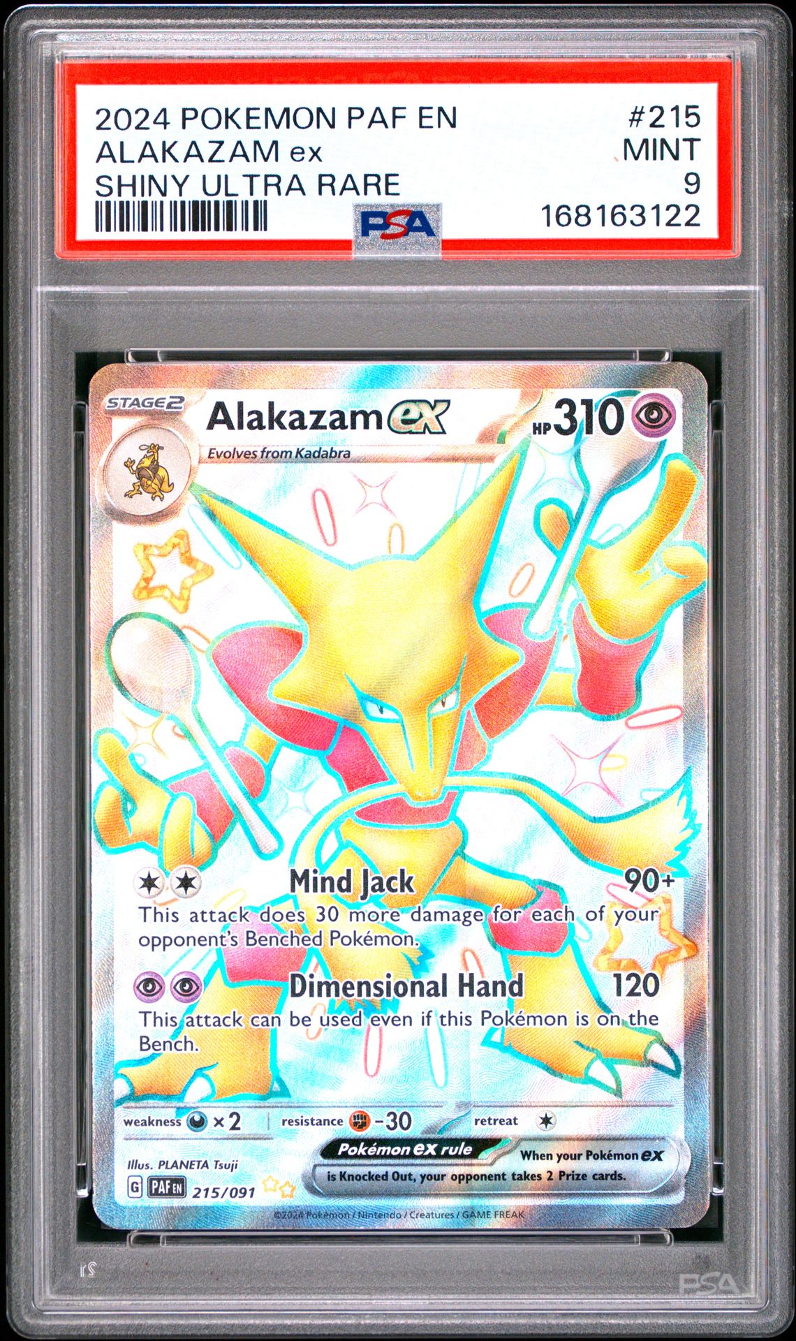 2024 Pokemon Paf En-Paldean Fates Alakazam Ex #215 (Shiny Ultra Rare) Mint 9 front
