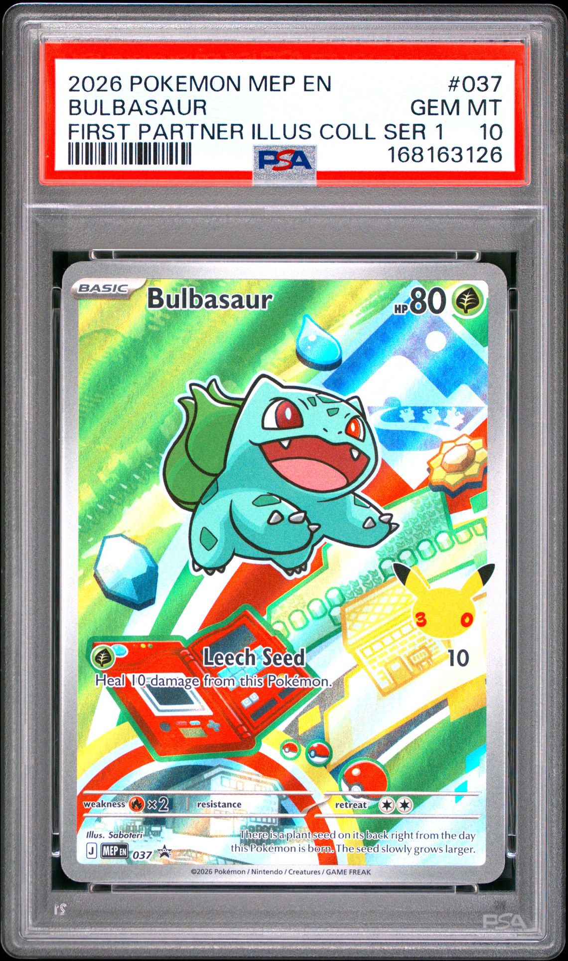 2026 Pokemon Mep En-Me Black Star Promo Bulbasaur #037 (First Partner Illus Coll Ser 1) Gem Mt 10 front