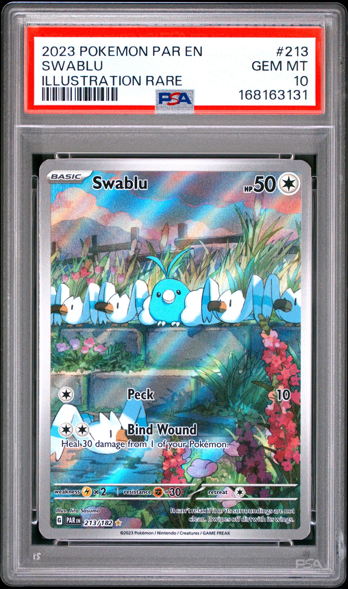 2023 Pokemon Par En-Paradox Rift Swablu #213 (Illustration Rare) Gem Mt 10 front view - PSA graded GEM MT 10
