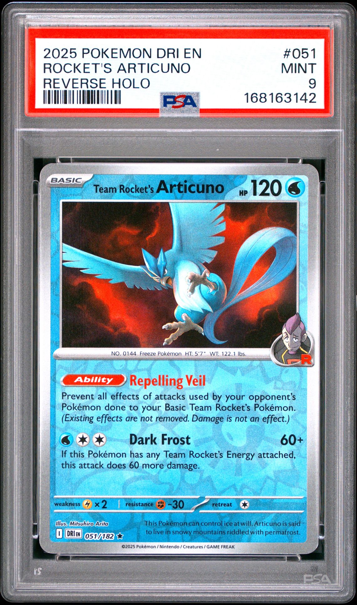 2025 Pokemon Dri En-Destined Rivals Rocket's Articuno #051 (Reverse Holo) Mint 9 front