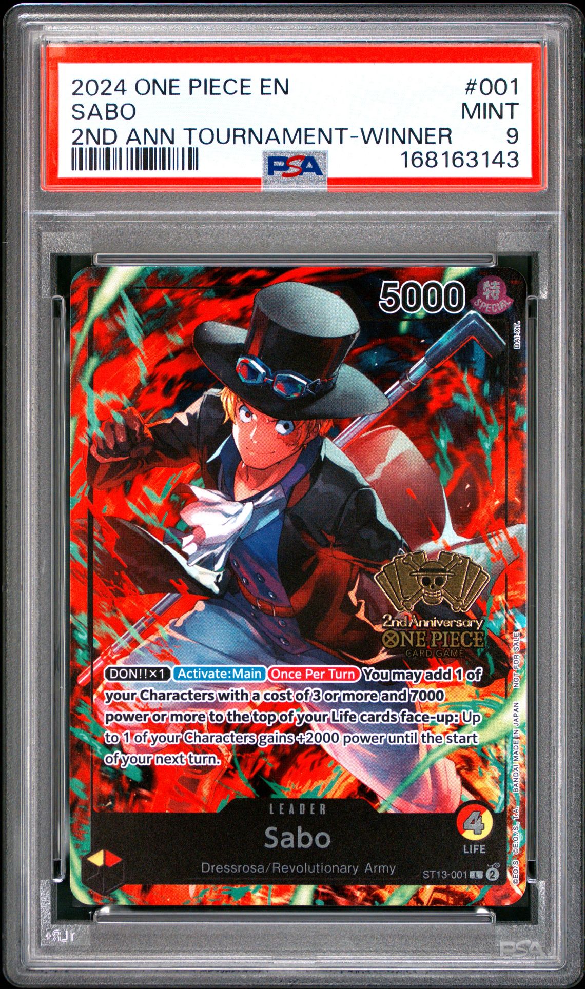 2024 One Piece Promos Sabo #001 (2Nd Ann Tournament-Winner) Mint 9 front