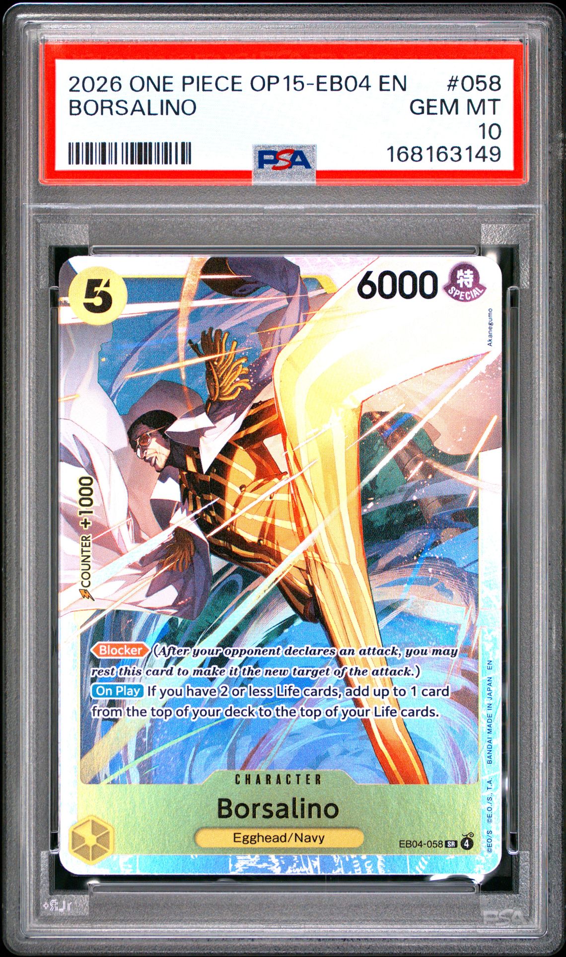 2026 One Piece Op15-Eb04-Adventure On Kami's Island Borsalino #058 Gem Mt 10 front