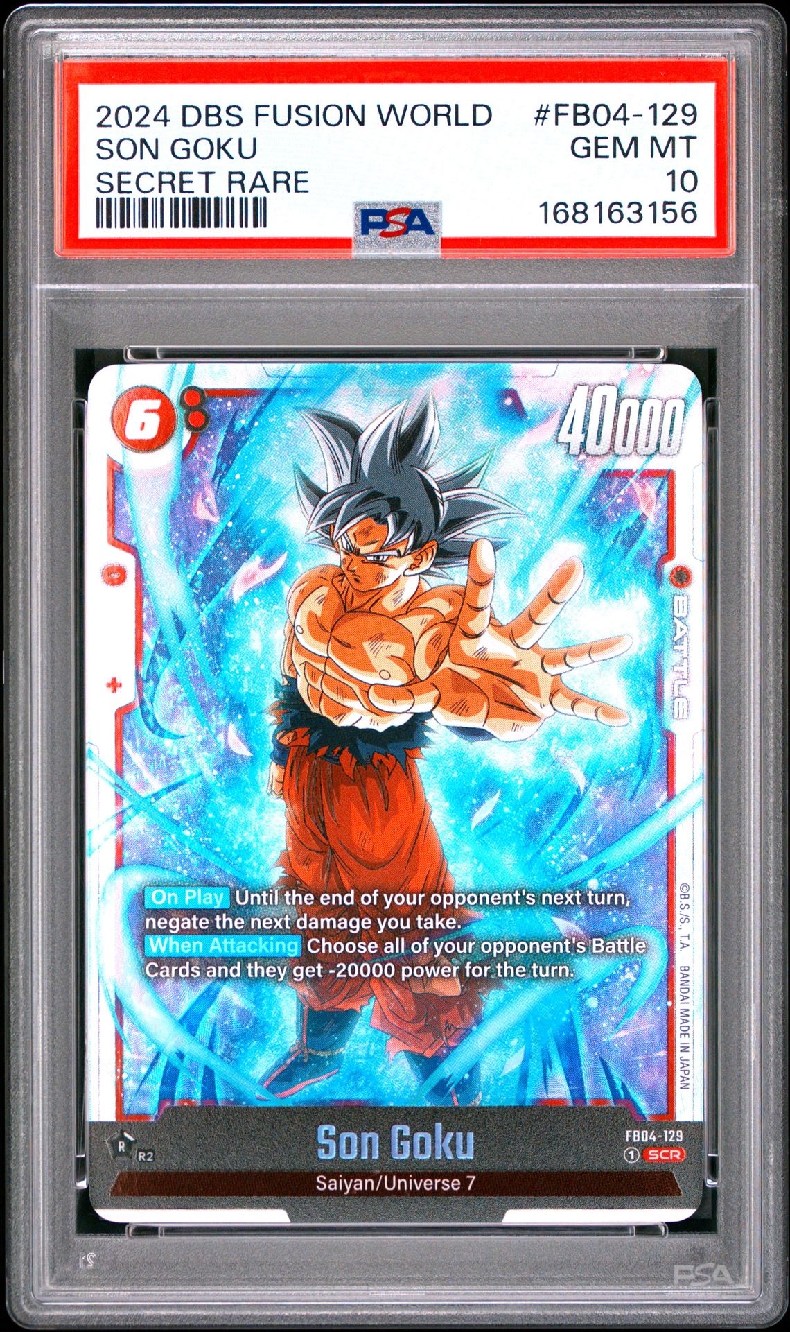 2024 Dragon Ball Super Card Game Fusion World Ultra Limit Son Goku #Fb04-129 (Secret Rare) Gem Mt 10 front view - PSA graded GEM MT 10