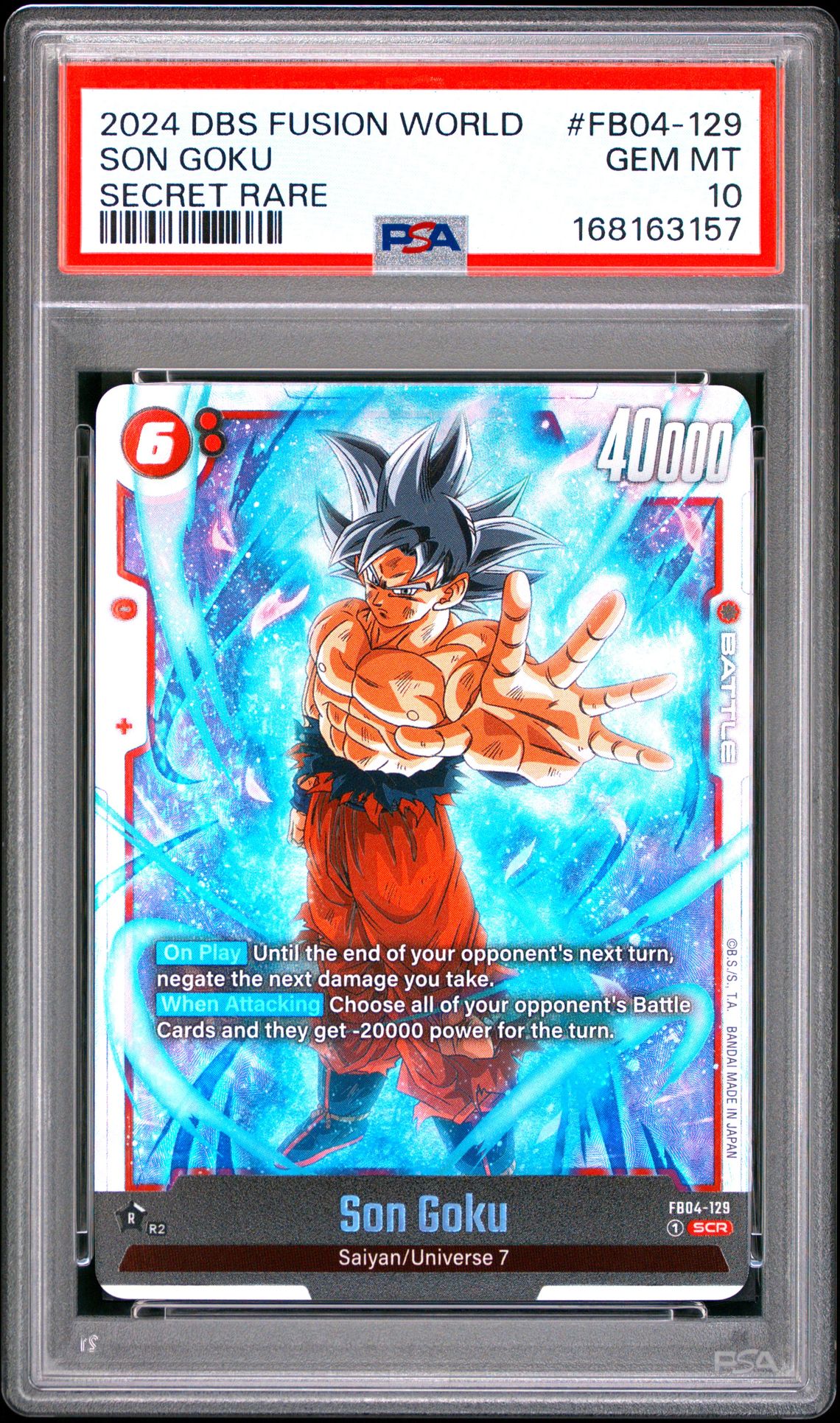 2024 Dragon Ball Super Card Game Fusion World Ultra Limit Son Goku #Fb04-129 (Secret Rare) Gem Mt 10 front view - PSA graded GEM MT 10