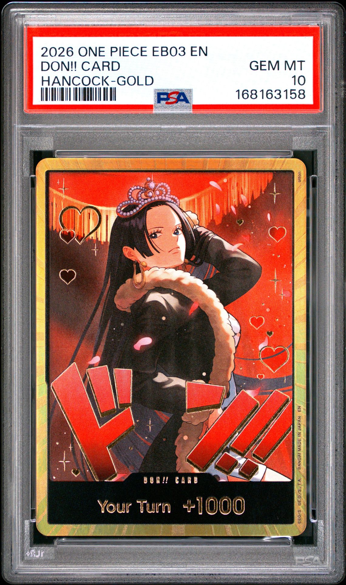 2026 ONE PIECE EB03-EXTRA BOOSTER -ONE PIECE HEROINES EDITION- DON!! CARD HANCOCK-GOLD  GEM MT 10 front