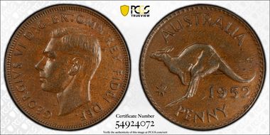 1952 A. (p) 1D Melbourne reverse Misaligned pointed 2 AU58BN