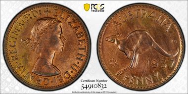 1957 Y. (p) 1D Wide date MS63RB