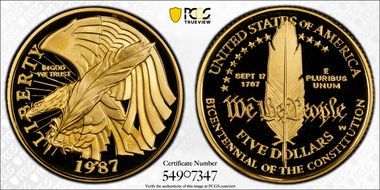 1987-W $5 Constitution PR70DCAM