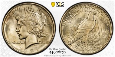 1921 $1 High Relief, Peace MS66