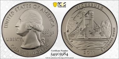 2011-P 25C Vicksburg NP  5 oz Silver SP69