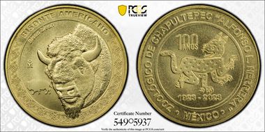2023-Mo Medal Chapultepec Zoo Matte Brass Bisonte Americano SP70