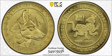 2023-Mo Medal Chapultepec Zoo Matte Brass Lobo Mexicano SP70
