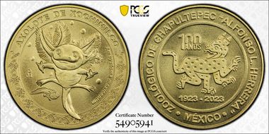 2023-Mo Medal Chapultepec Zoo Matte Brass Axolote de Xochimilco SP70