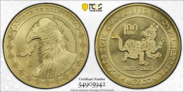 2023-Mo Medal Chapultepec Zoo Matte Brass Condor de California SP70