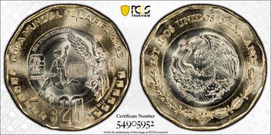 2026-Mo 20 Peso Mexico City 2026 FIFA World Cup MS68