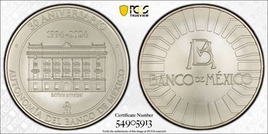 2024-Mo Medal 30th Anniversary Ag Autonomy of Bank of Mexico MS69