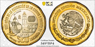 2019-Mo 20 Peso Veracruz 500th Anniversary MS68