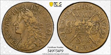 1689 Sepr 1/2 Cr S-6579C Gun Money VF35