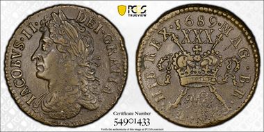 1689 Mar 1/2 Cr S-6579I Gun Money AU50