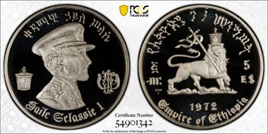 1972-HF $5 Selassie KM-52 Ag PR69DCAM
