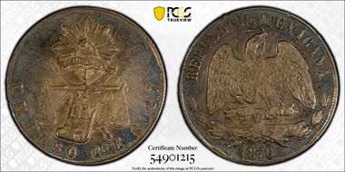 1870-Cn E Peso KM-408.1 AU50