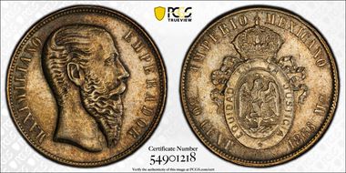 1866-Mo 50C Maximilian KM-387  Ag N1